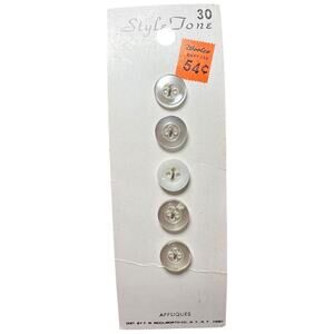 Vintage Woolworth Pearlescent Clear Buttons Set of 5 Style Tone 30